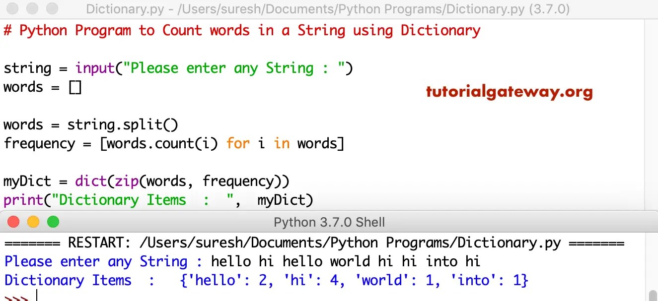 Python Program to Count words in a String using Dictionary – Kebut